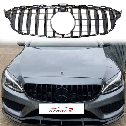 Frontstoßstangengrill in glänzendem Schwarz für Mercedes Benz C-Klasse W205 C250 GT-R Panamerica 2014–2018 