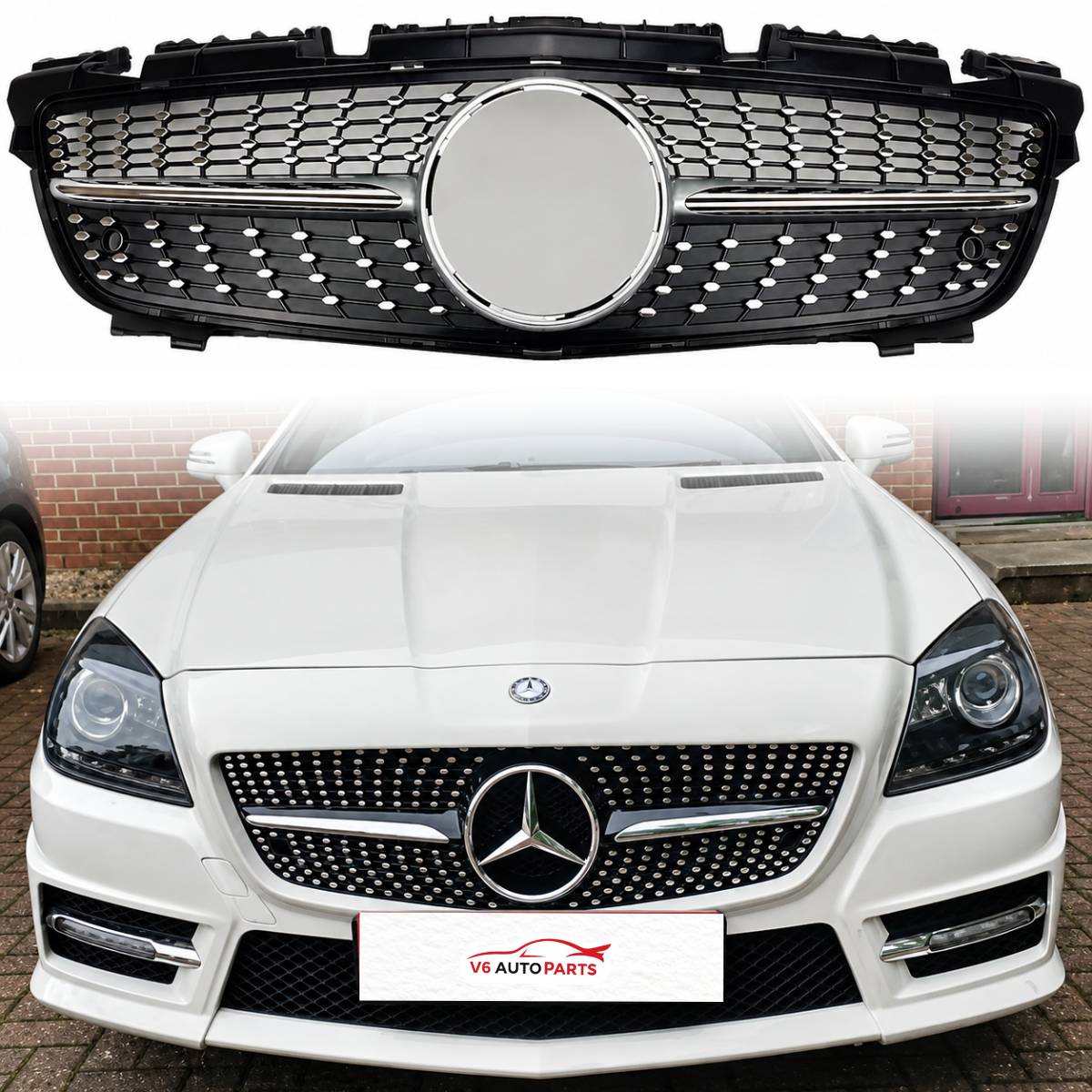 For Mercedes SLK R172 Diamond Chrome Grille (2011–2016 SLK55/SLK200 Pre-Facelift)