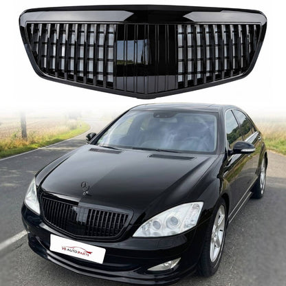 Maybach Style Front Radiator Grille – Gloss Black | Mercedes S‑Class W221 (2009–2013, S65 S400)