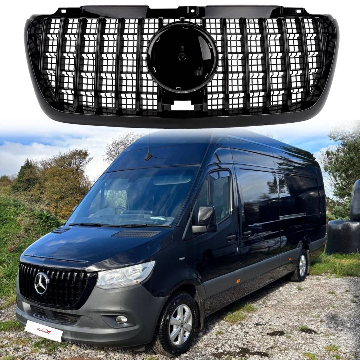 For Mercedes-Benz Sprinter W907 Panamericana Gloss Black Front Bumper Grille 2018–2025 – Cab & Van