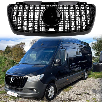 For Mercedes-Benz Sprinter W907 Panamericana Gloss Black Front Bumper Grille 2018–2025 – Cab & Van
