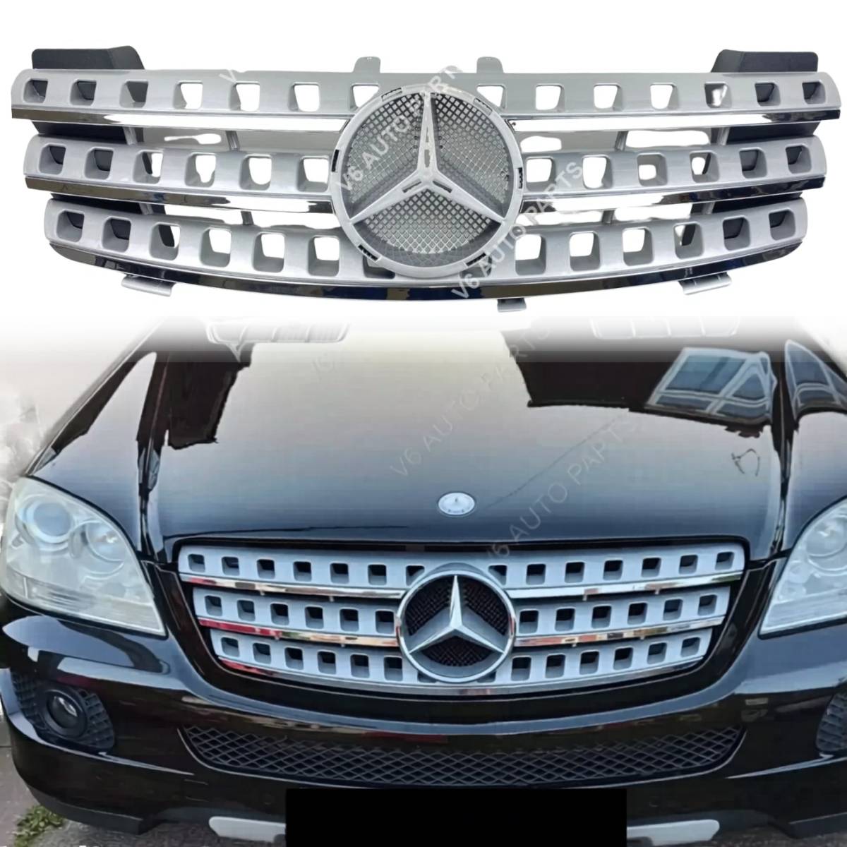 Front Bumper Chrome Grille – Mercedes M-Class W164 (2005–2008) ML500 ML550