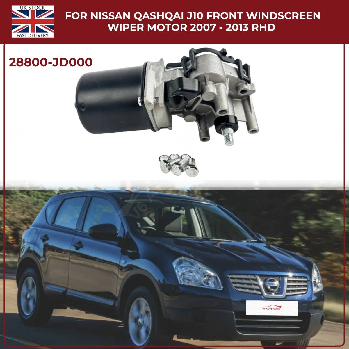 Front Windscreen Wiper Motor for Nissan Qashqai +2 JJ10 (2008–2013) – Replacement for 28800JD000