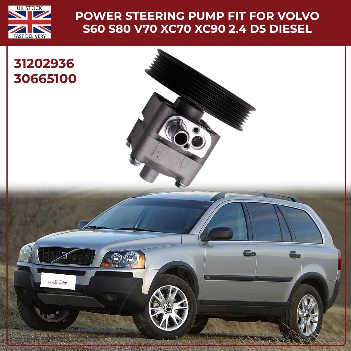 Power Steering Pump For VOLVO V70 XC90 2.4 D / D5 2001-Onwards