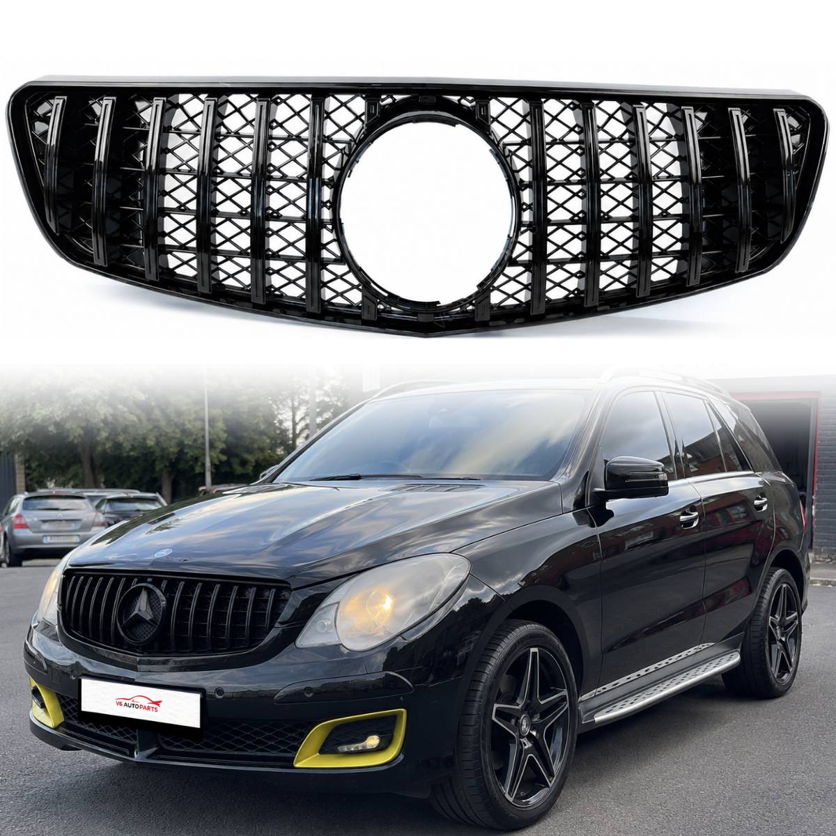For Mercedes R-Class W251 AMG R300L Panamericana GT Front Bumper Grille – Gloss Black (2006–2010)