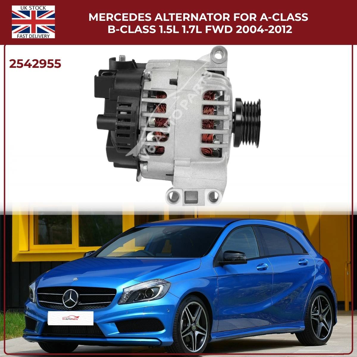 Mercedes Alternator SG9B121 / 2542955 — A-Class W169 & B-Class W245 1.5L / 1.7L Petrol FWD (2004–2012)