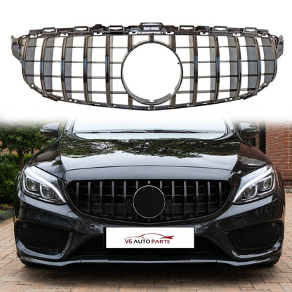 Mercedes Benz C-Class A205 C200d / C300 (2016–2018) Front Radiator Gloss Black Grille – Premium Replacement