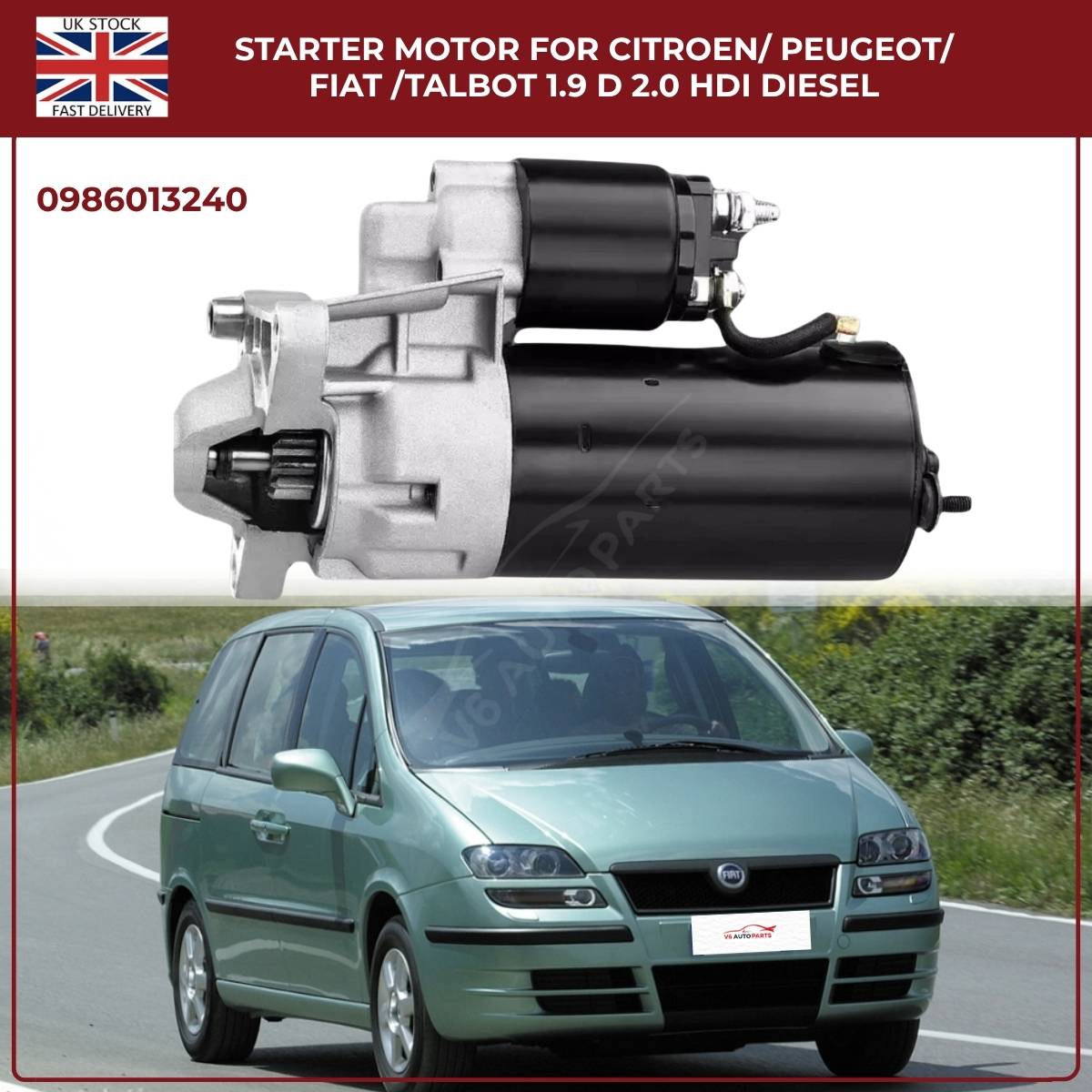 Starter Motor for Citroen / Peugeot / Fiat / Talbot – 1.9D & 2.0 HDI Diesel | Ref 0986013240