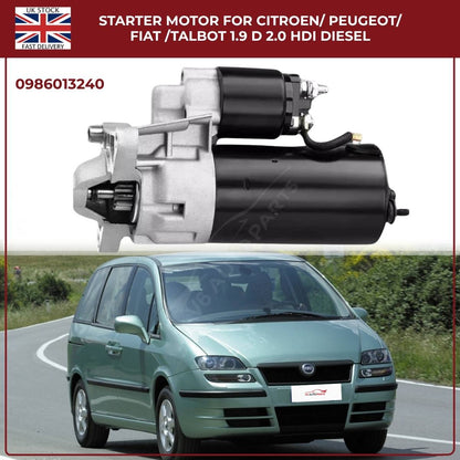 Starter Motor for Citroen / Peugeot / Fiat / Talbot – 1.9D & 2.0 HDI Diesel | Ref 0986013240