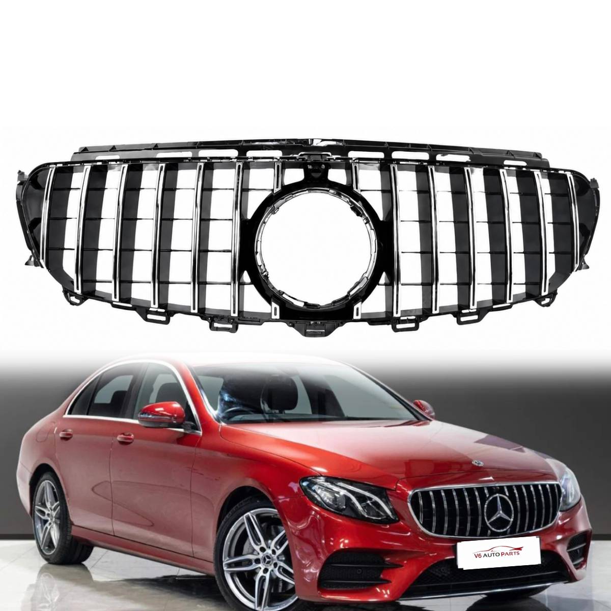 For  Mercedes-Benz E-Class A238 Front Bumper GT Panamericana Chrome Grille (2016–2021 | E250, E300, E400 | Avantgarde, Sport, AMG-Line)