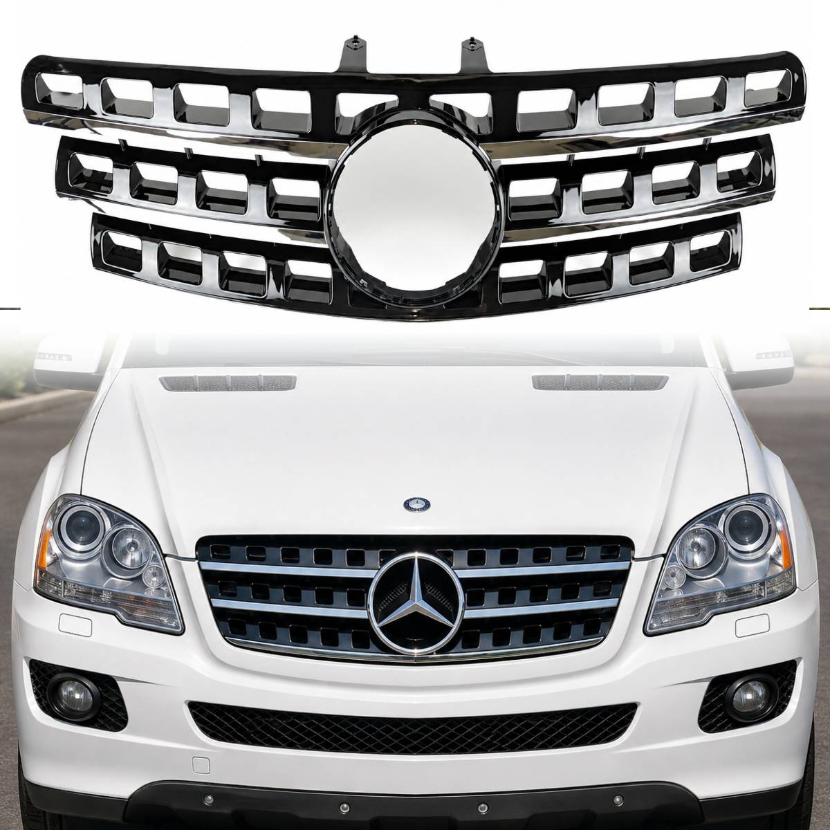 For Mercedes M‑Class W164 Front Radiator Black Grille (2009–2012 ML300, ML430)