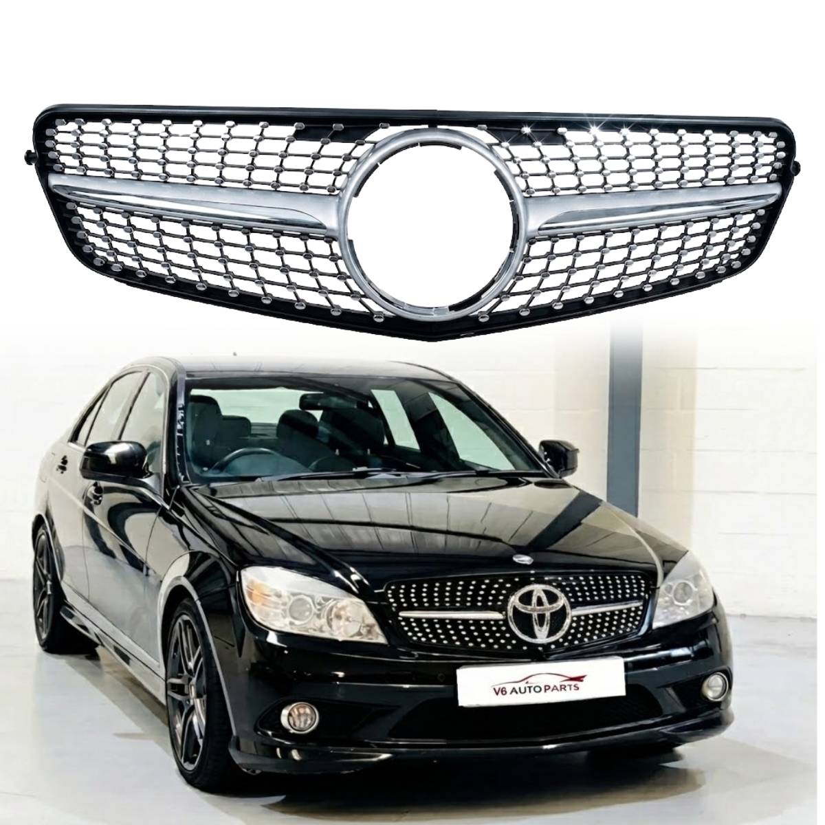 Front Bumper Diamond Chrome Grille for Mercedes‑Benz C‑Class W204 Saloon (2007–2014) | Fits C180, C220