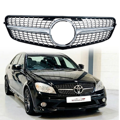 Front Bumper Diamond Chrome Grille for Mercedes‑Benz C‑Class W204 Saloon (2007–2014) | Fits C180, C220
