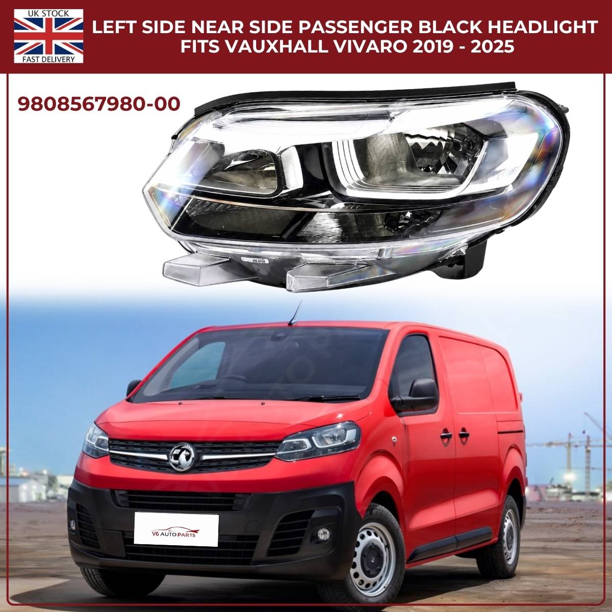 Citroën Dispatch 2016–2025 Headlight — Left Near Side (Passenger, Black)
