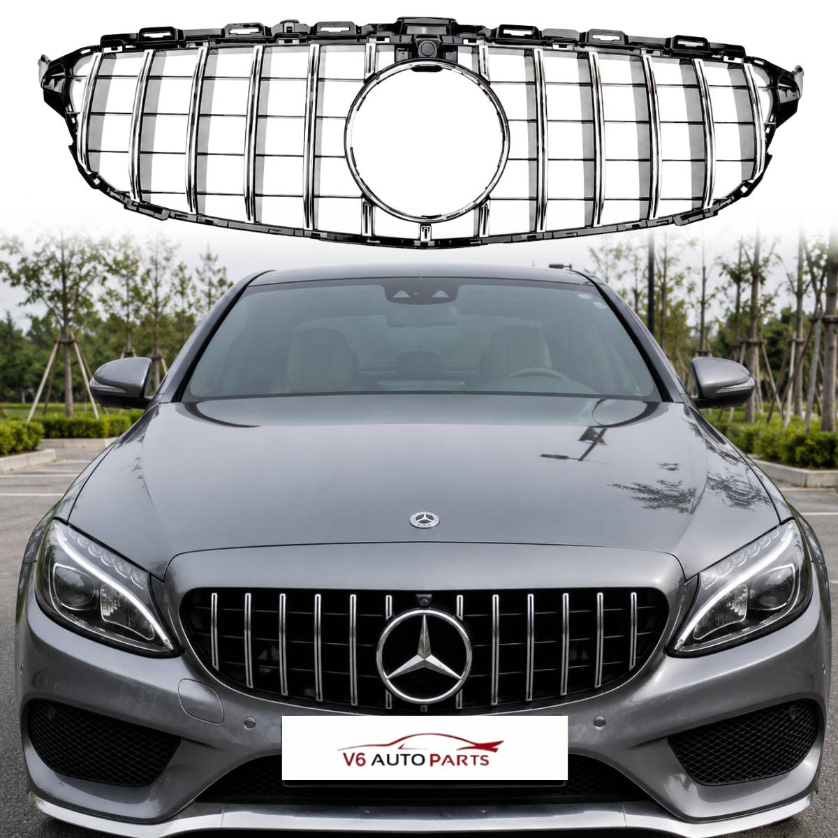Mercedes‑Benz C‑Class C205 Coupe GT‑R Panamericana Front Radiator Grille (2015‑2018, With Camera Hole)