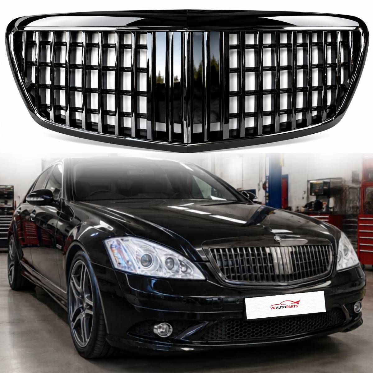 Vorderer Kühlergrill in glänzendem Schwarz für 2005–2009 Benz W221 S-Klasse S63 AMG Maybach S350 S500