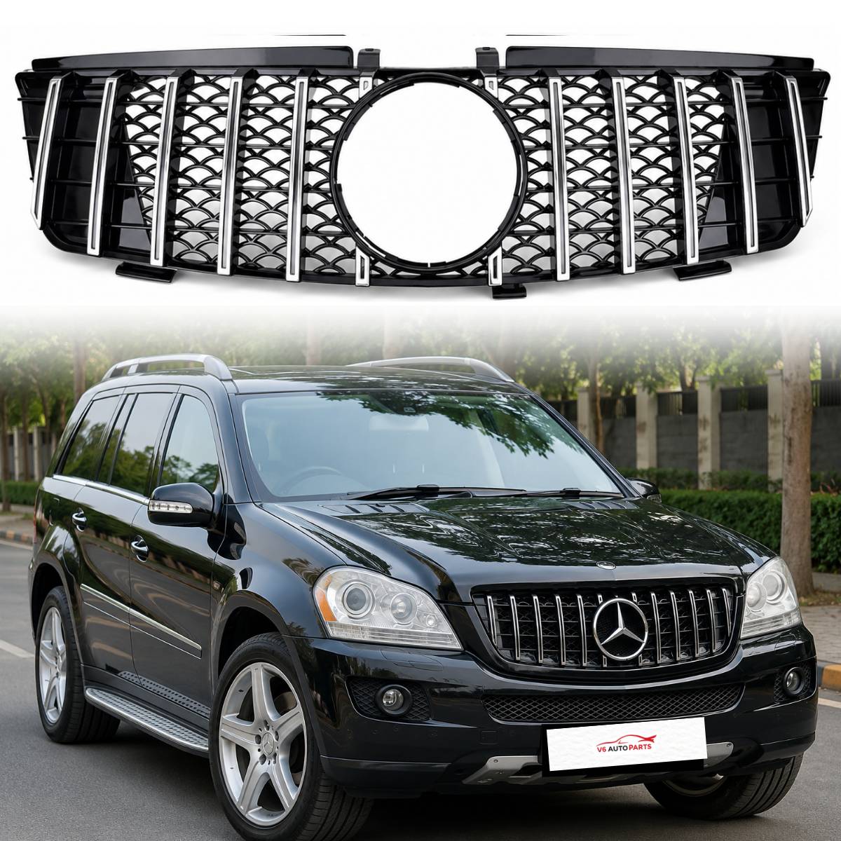 For Mercedes W164 ML-Class Front Bumper Chrome Sport Grille (2005–2008, ML550)