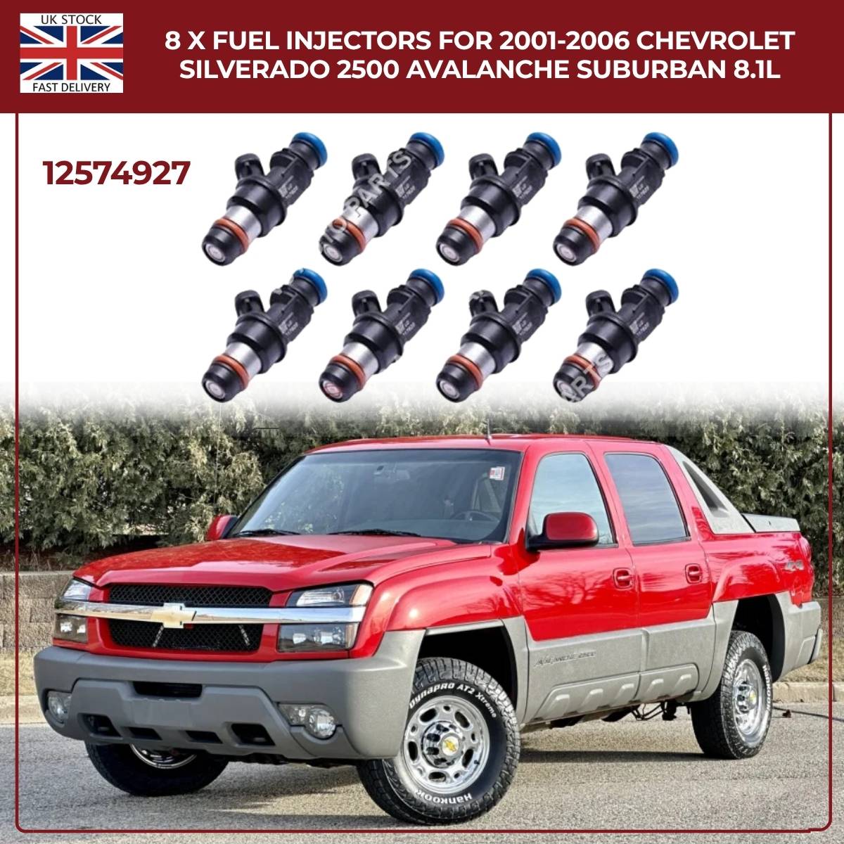 Set of 8 Fuel Injectors | Fits 2001–2006 Chevrolet Silverado, Avalanche & Suburban 8.1L V8
