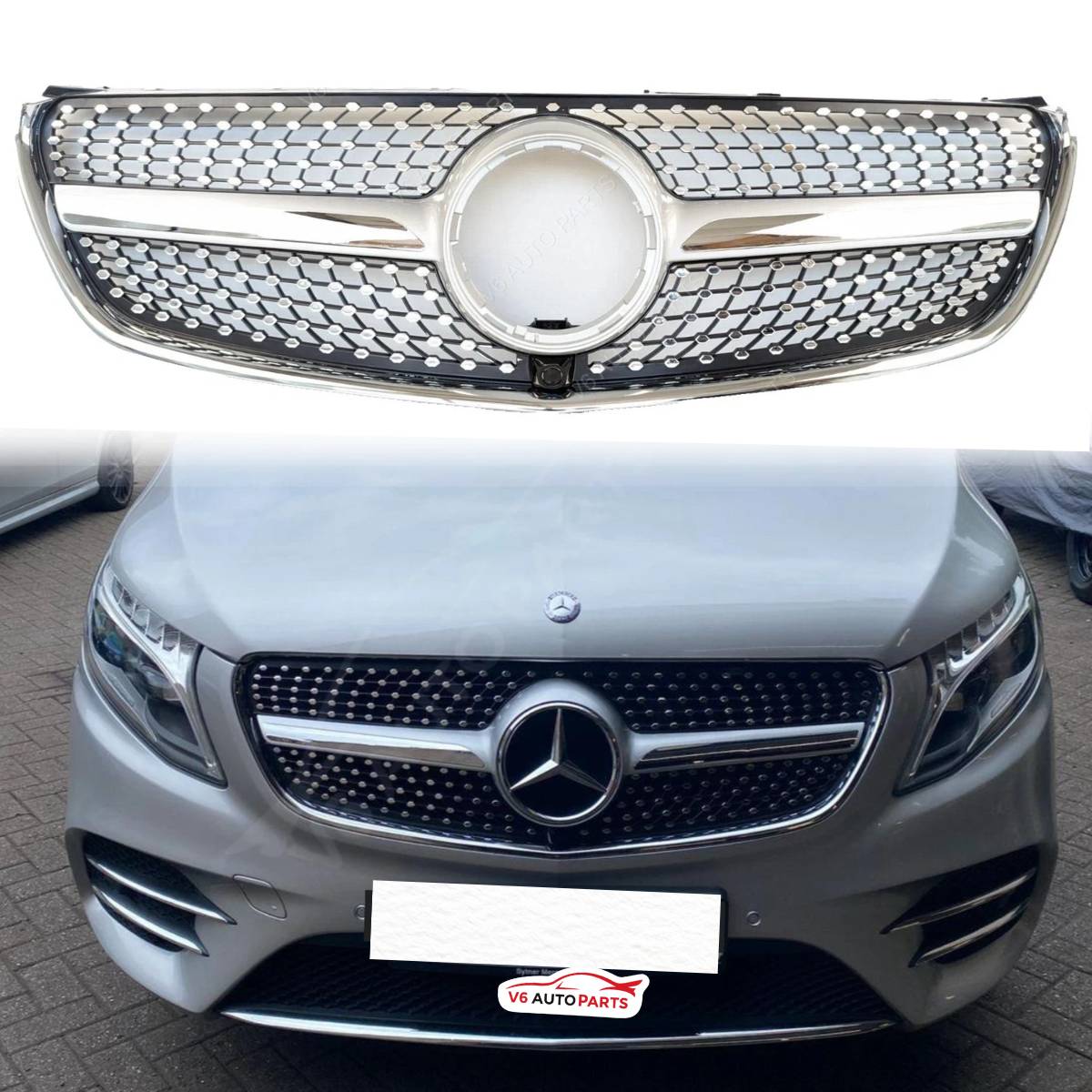 For Mercedes V-Class W447 V260 Chrome Diamond Front Radiator Grille (2015–2023)
