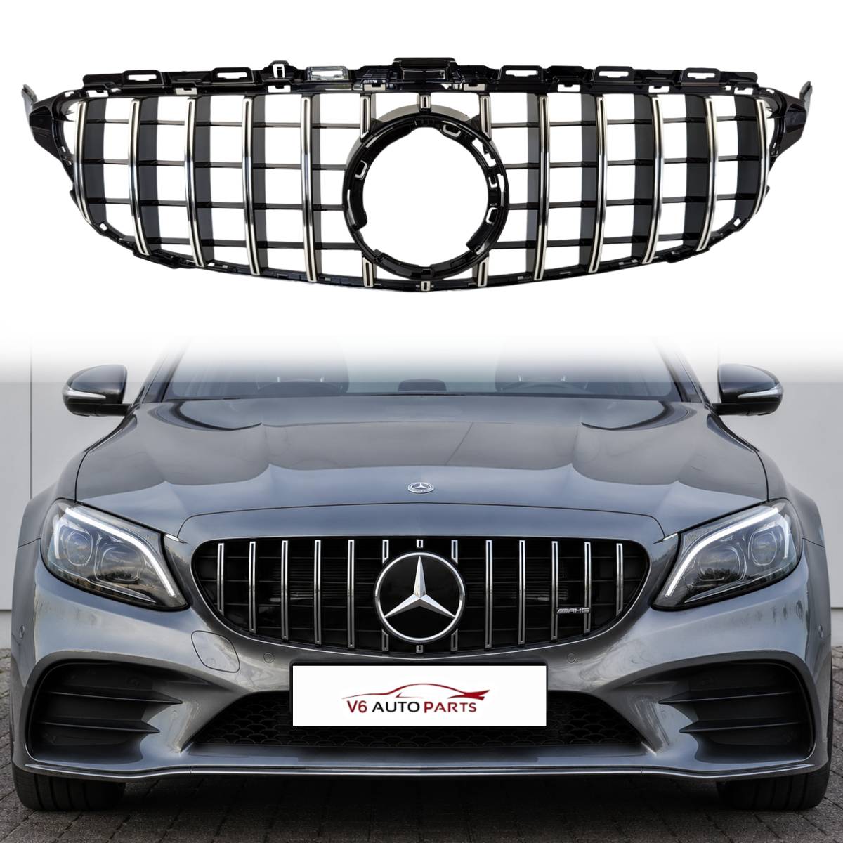 Front Radiator Panamericana Chrome Grille – Mercedes C‑Class A205 C300 C180d C43 GTR (2018–2020)