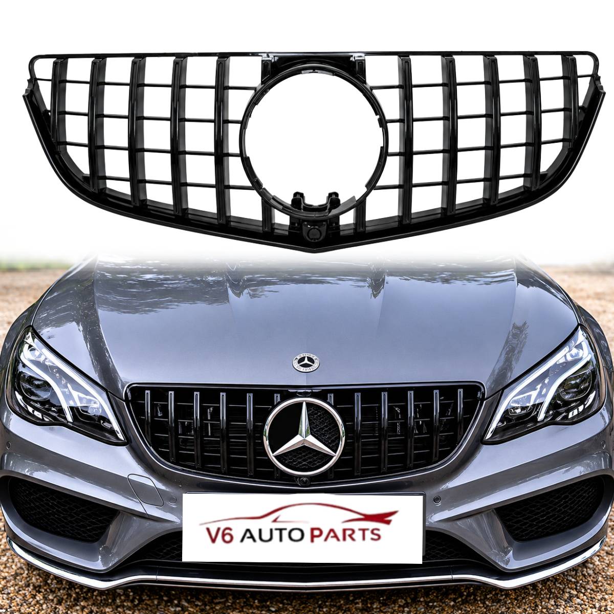 For Mercedes E-Class W207 GT Panamericana Front Bumper Grille – Gloss Black (E220, E300 | 2013–2016 Facelift)