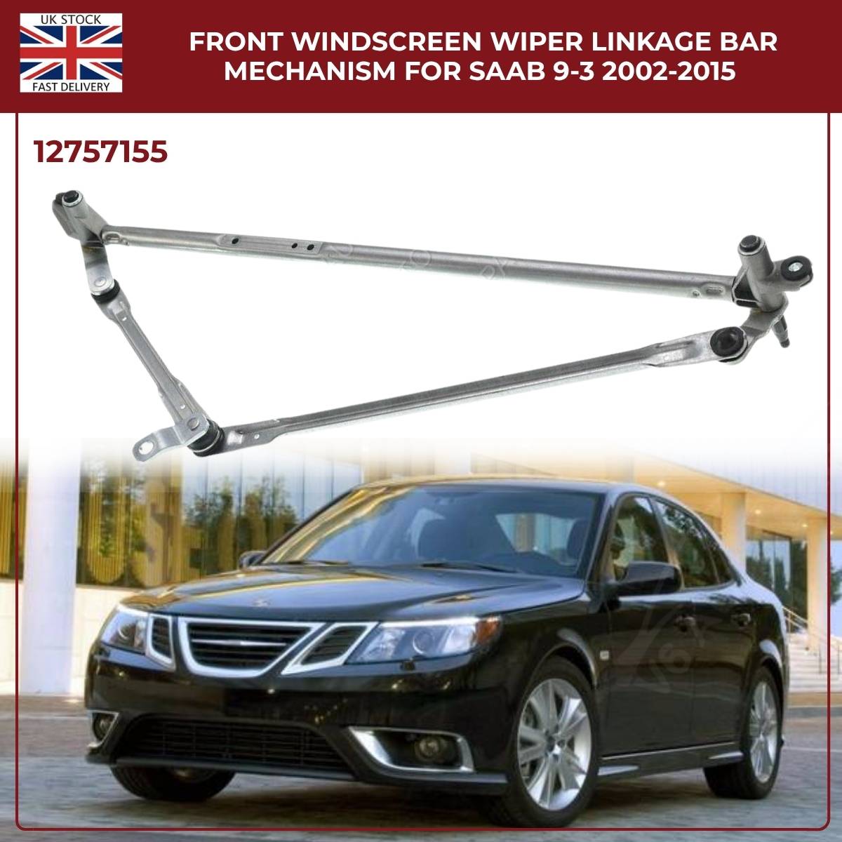 Saab 9‑3 Front Windscreen Wiper Linkage Bar Mechanism (RHD) 2002–2015 – OEM Ref 12757155 – Fast UK Dispatch
