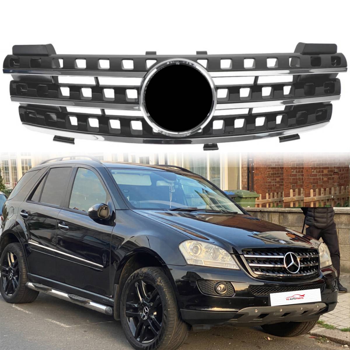 Front Bumper 7-Hole Black Grille – Mercedes M-Class W164 (2005–2008) ML320 ML350