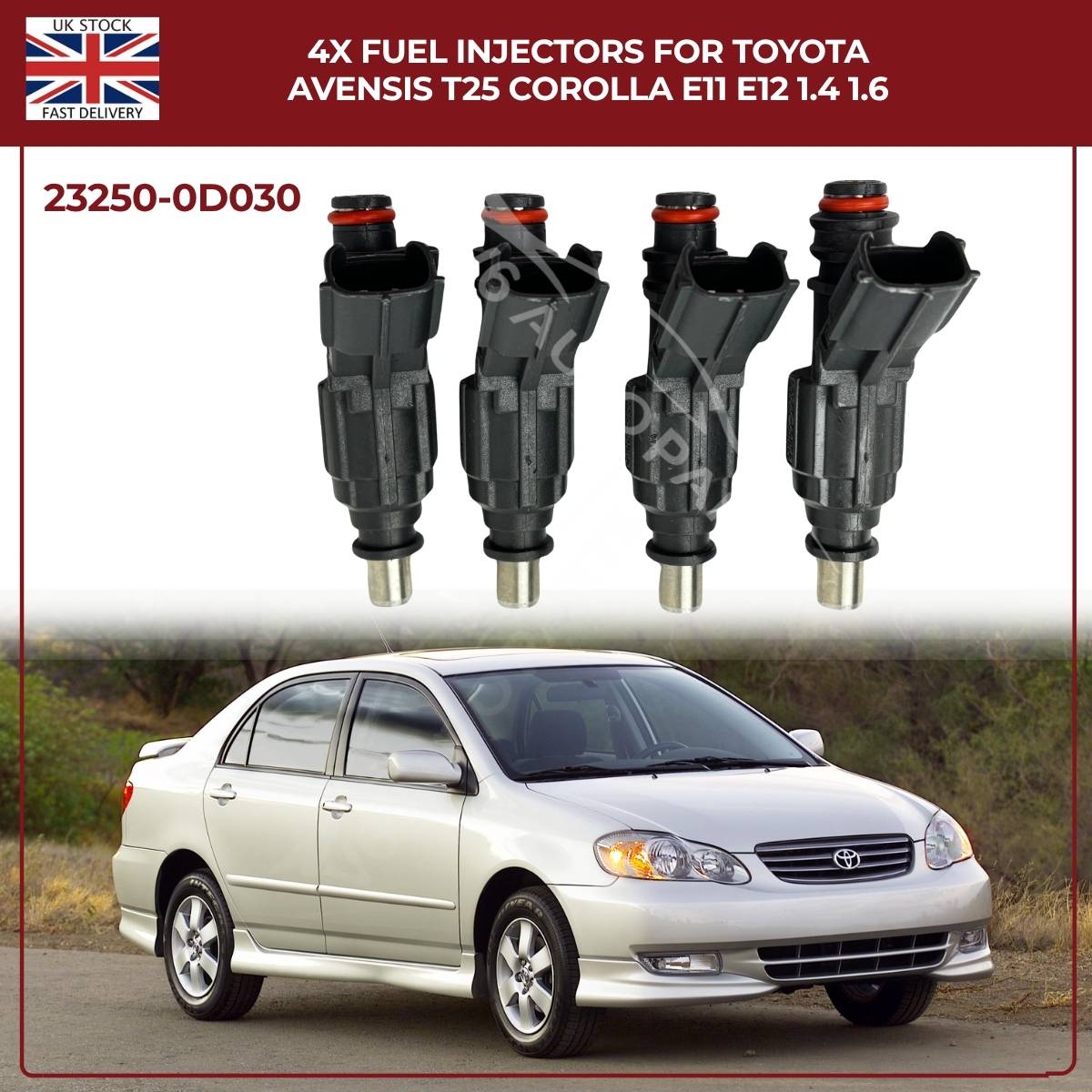 Toyota Corolla & Avensis Fuel Injectors (23250‑0D030) – 4× Set for 1.4 & 1.6 Engines