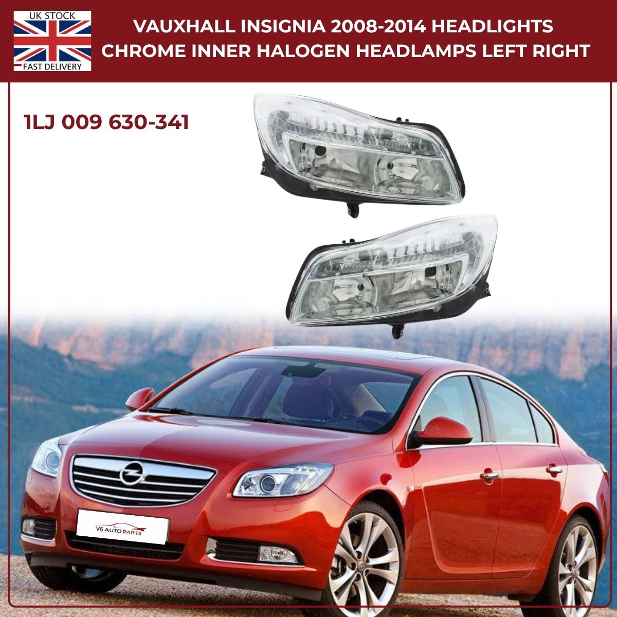 Vauxhall Insignia Headlights 2008–2014 — Halogen Chrome Inner Pair (Left & Right, RHD)