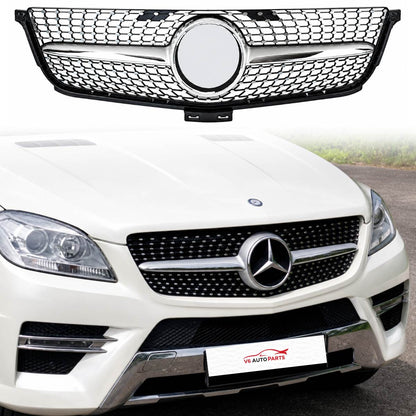For Mercedes M‑Class W166 ML300/320/400 Front Radiator Grille (2012–2016) – Diamond Chrome