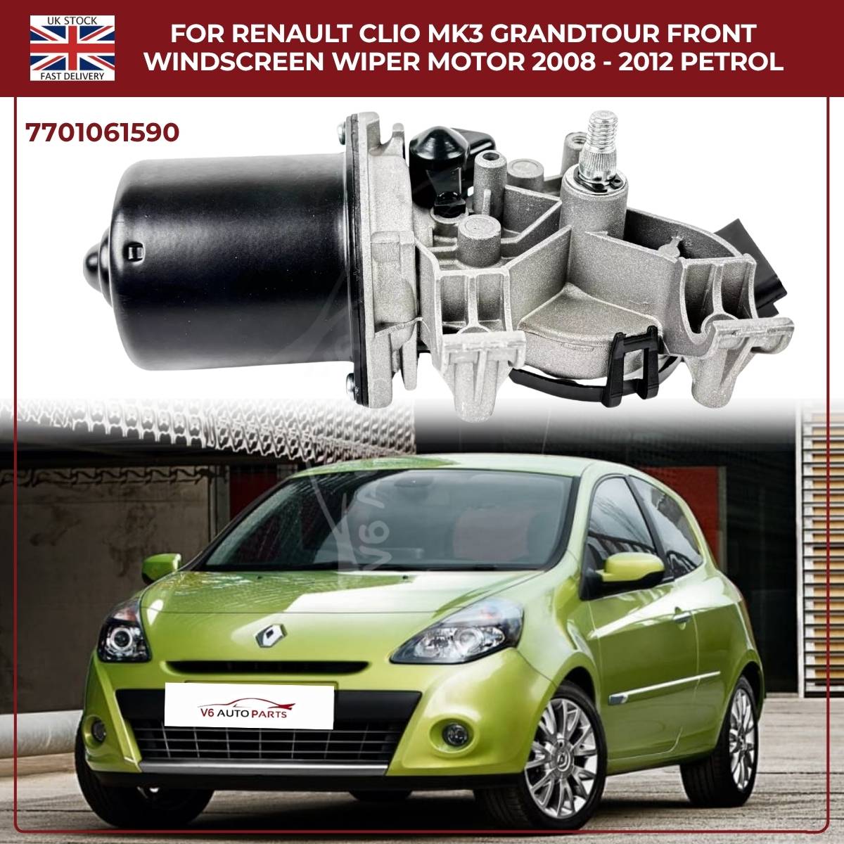 Front Windscreen Wiper Motor 7701061590 for Renault Clio MK3 2005–2014 Diesel & Petrol | RHD Compatible