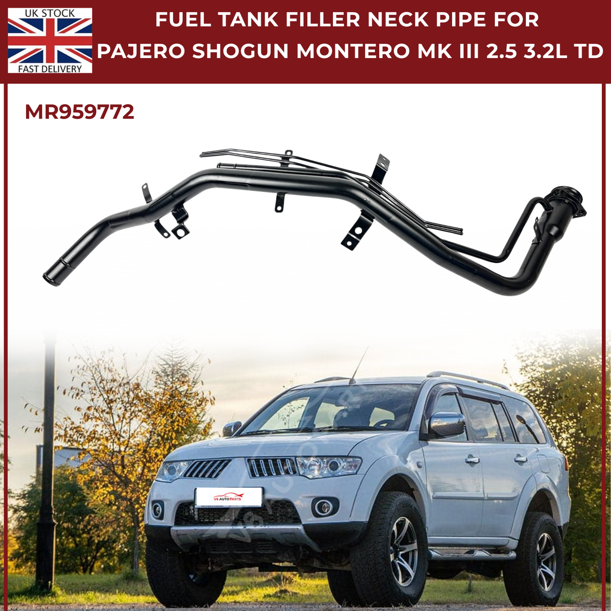Fuel Tank Filler Neck Pipe MR959772 for Mitsubishi Pajero Shogun Montero Mk3 2000–2006 TD