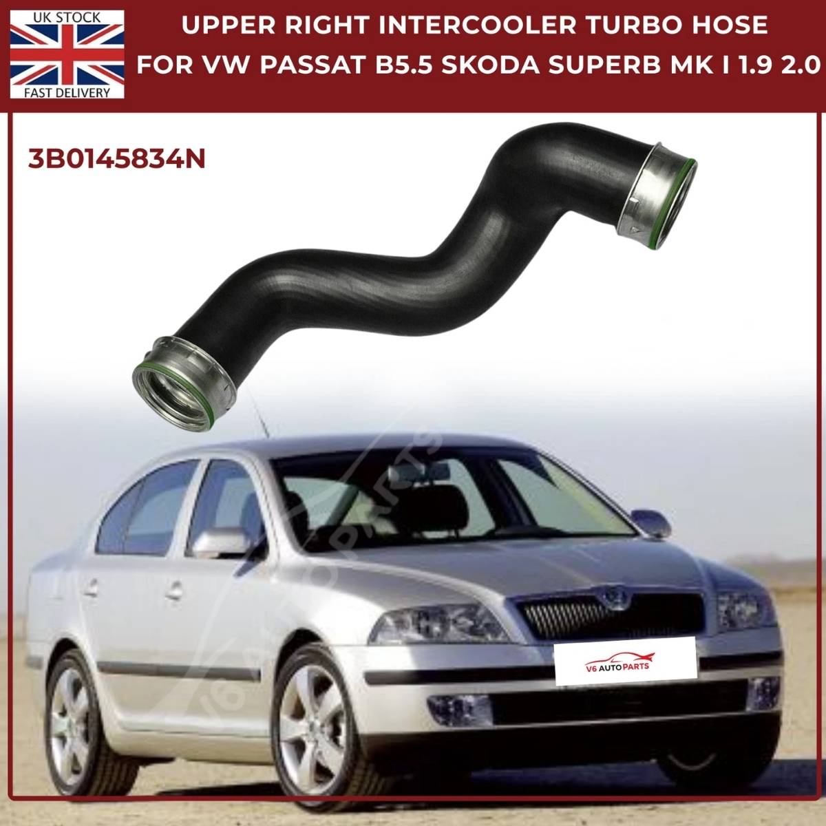 Upper Right Intercooler Turbo Hose For Vw Passat B5.5 Skoda Superb Mk I 1.9 2.0