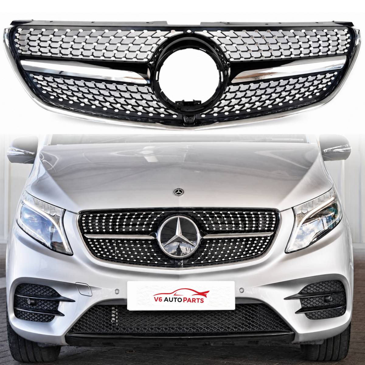 For Mercedes V-Class W447 V250 220 MPV Compatible front Bumper Diamond Black Grille 2015-22