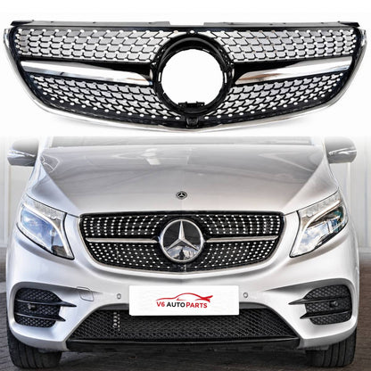For Mercedes V-Class W447 V250 220 MPV Compatible front Bumper Diamond Black Grille 2015-22