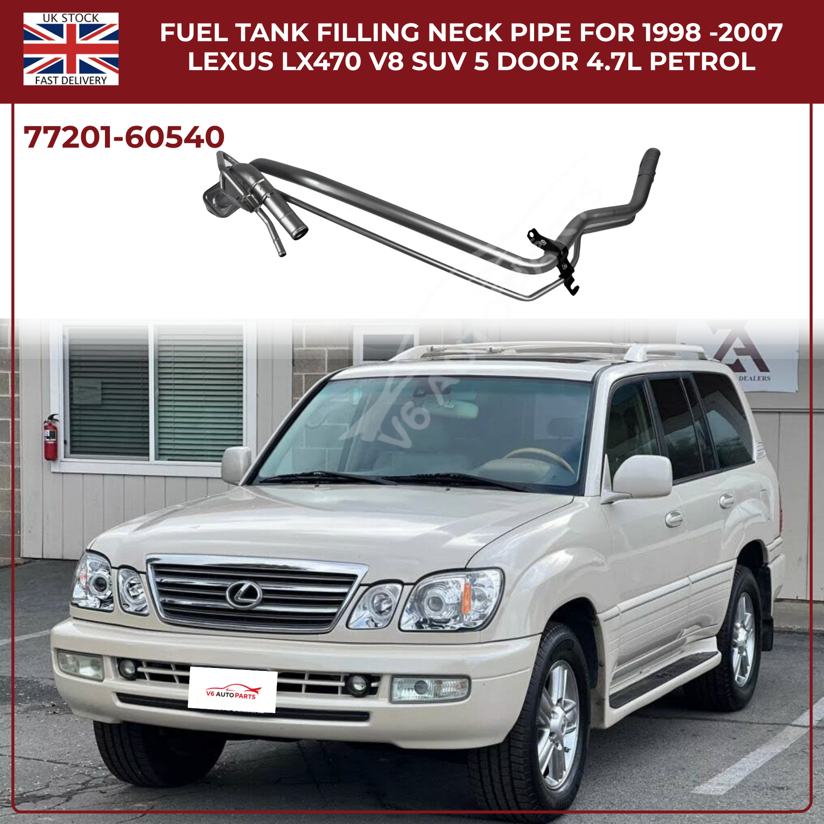 Fuel Tank Filler Neck Pipe For Lexus LX470 UZJ100 (1998–2007) Petrol SUV, 5‑Door