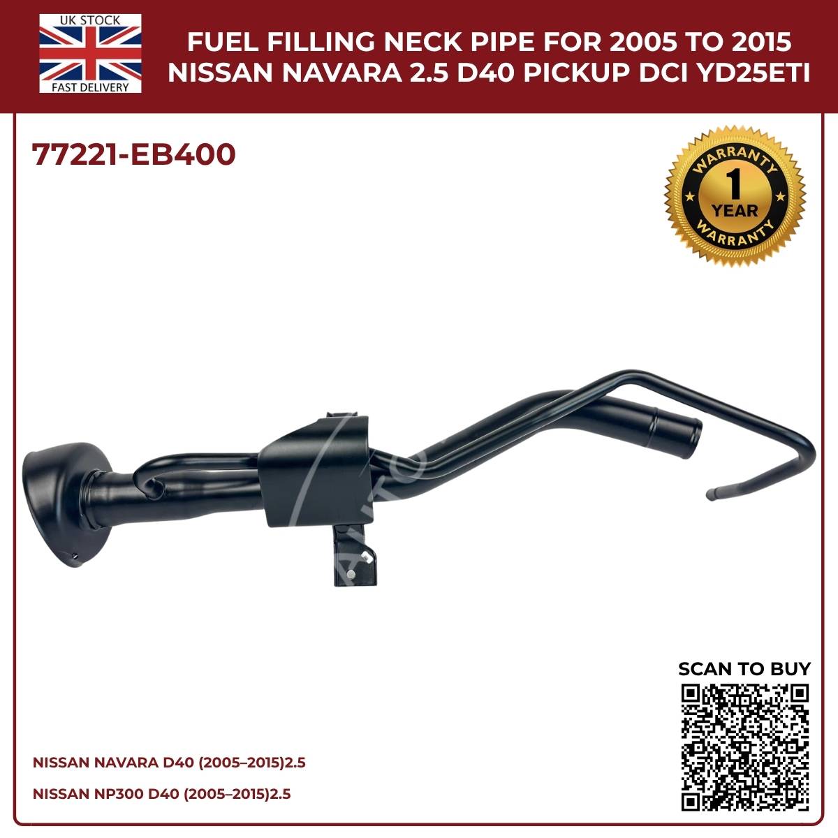 Image of 77221-EB400 fuel filler pipe for Nissan Navara 2.5 diesel 4WD