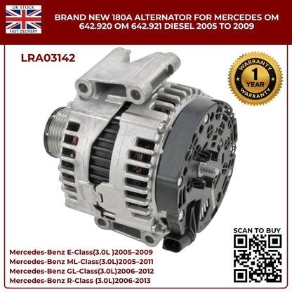 image of Mercedes-Benz OM642.920 Diesel Engine Alternator 180AMP LRA03142