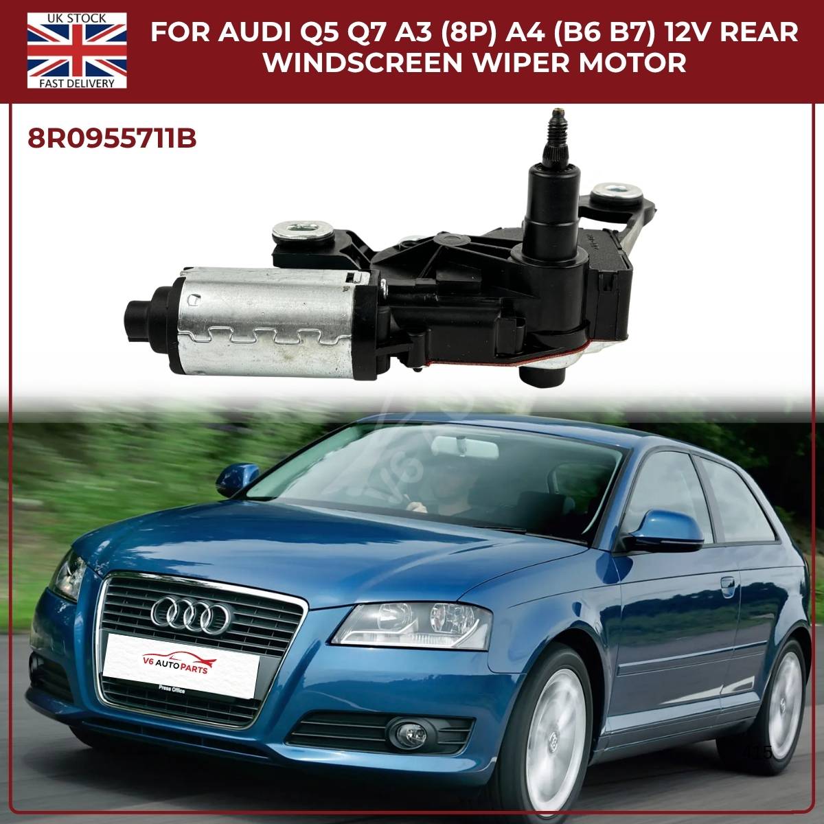 Rear Windscreen Wiper Motor RHD for Audi A3 8P, A4 B5/B6/B7/B8, A6 C6, Q5, Q7 | 8E9955711A