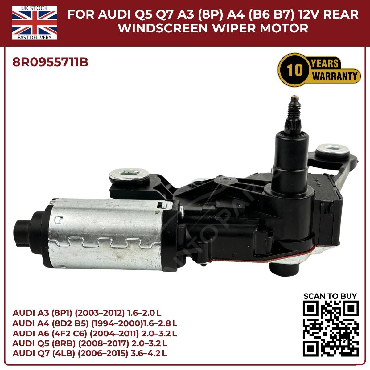 image of Rear Window Wiper Motor Assembly for Audi A6 C6 8E9955711A