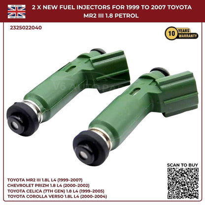 2 x Fuel Injectors – 23250‑22040 – Fits 2000‑2002 Chevrolet Prizm 1.8L L4 Petrol Saloon