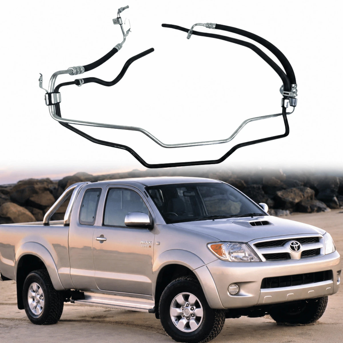 Image of steering pump and rubber pressure hose for Toyota Hilux 2006-2015