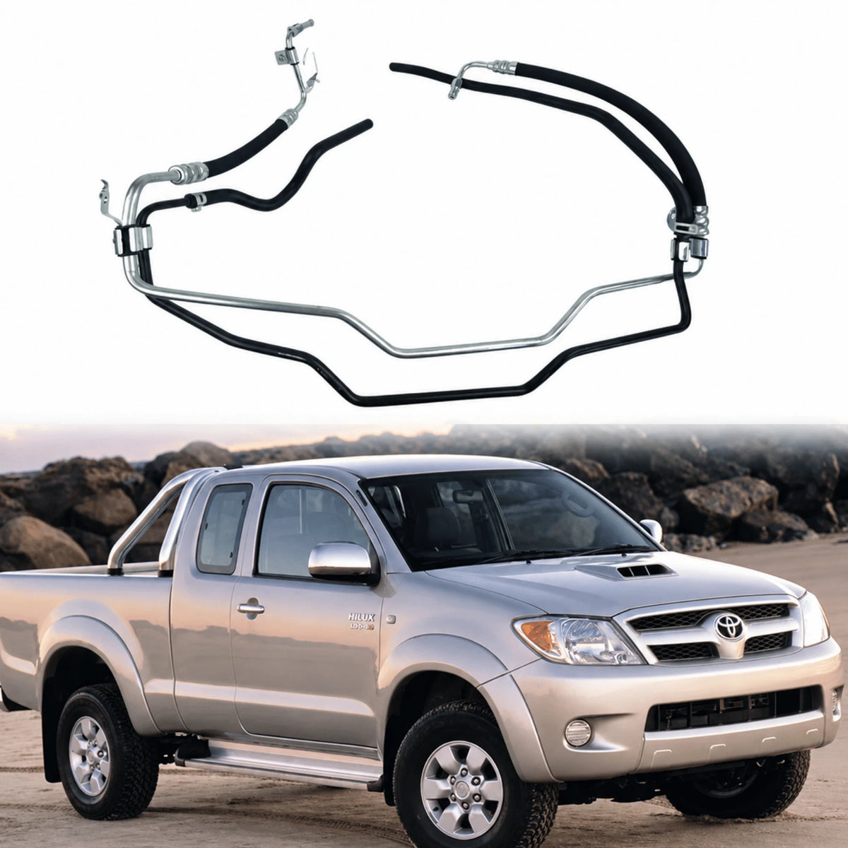 Image of replacement power steering pipe assembly OEM 44410-0K120 for Toyota Hilux 2006–2015