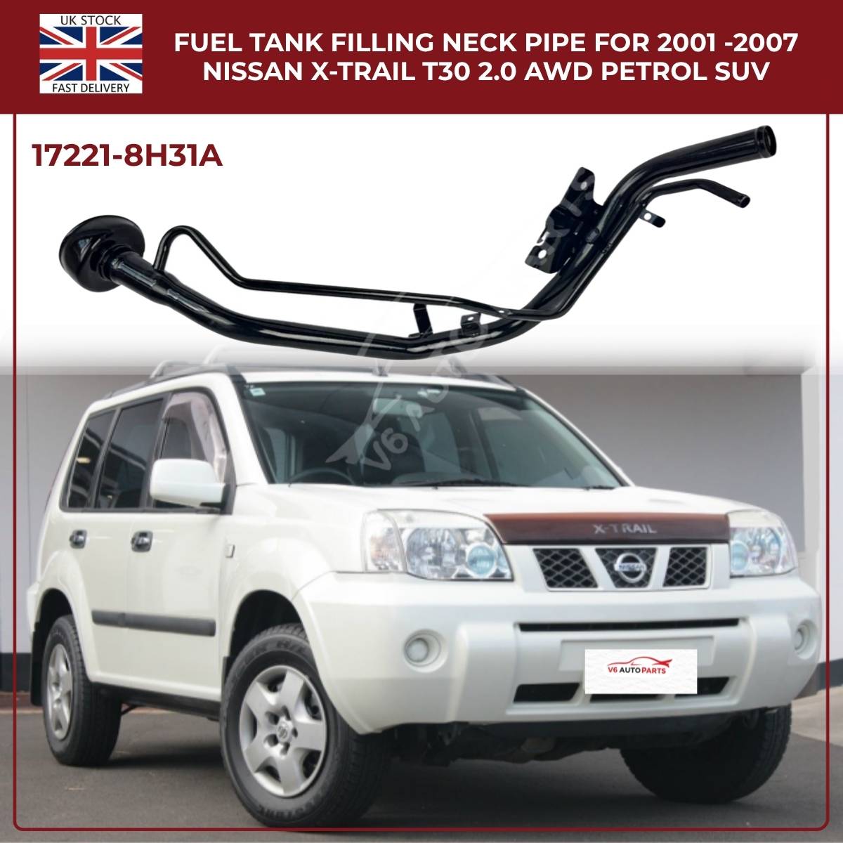 Fuel Filler Neck Pipe For  Nissan X-Trail T30 2.0 / 2.5 Petrol SUV MK1 (2001–2007, FWD & 4X4)