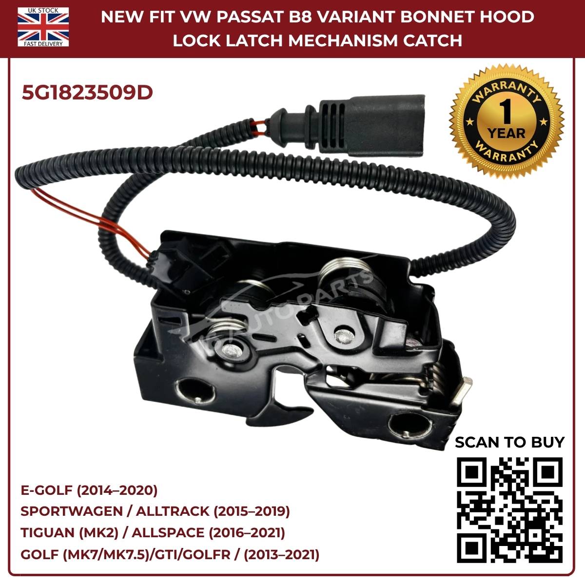 New Bonnet Hood Lock Catch Mechanism for VW Golf MK7 2013–2018 – OEM Ref 5G1823509D
