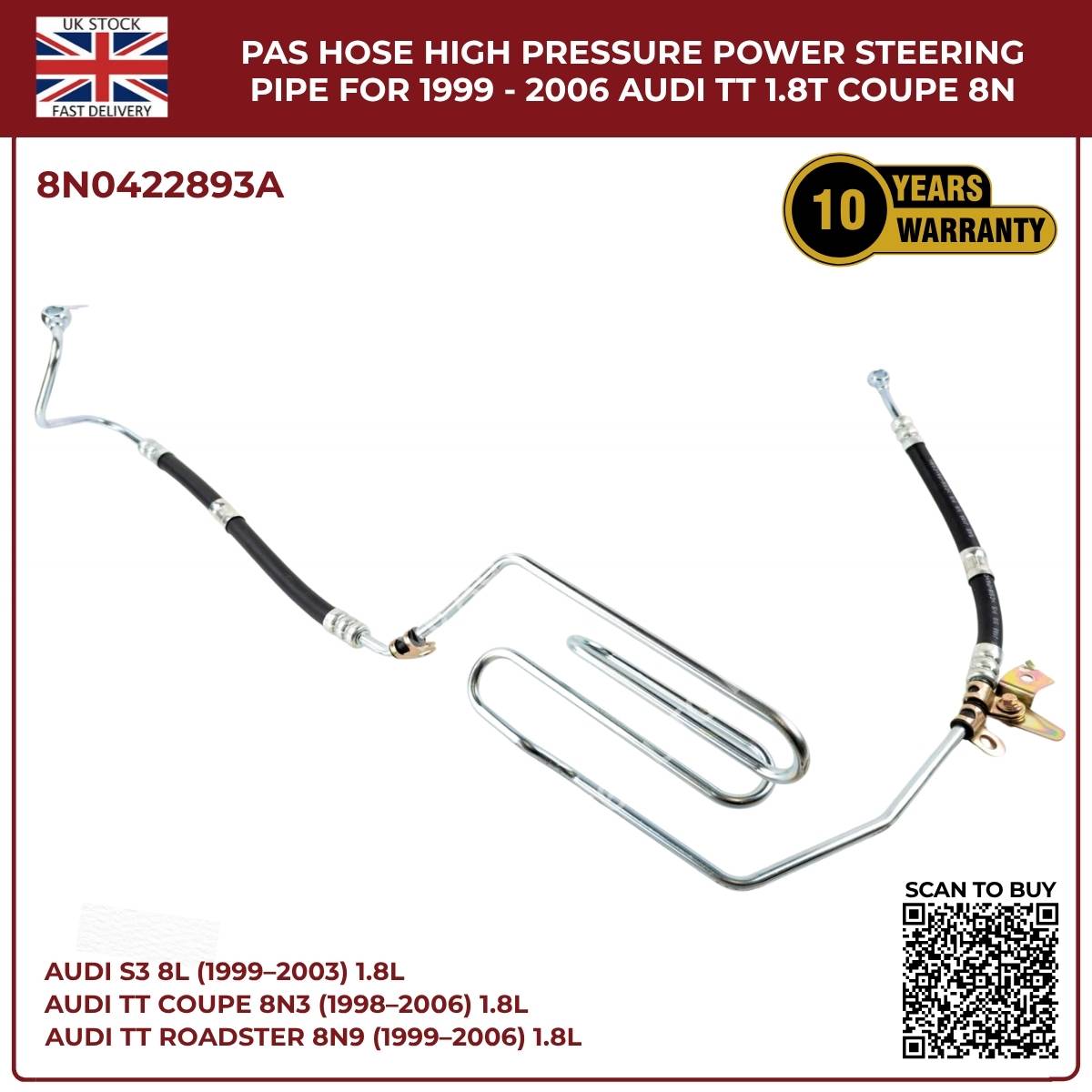 Power Steering Oil Cooling High‑Pressure Hose Pipes for Audi TT Quattro 1998–2006