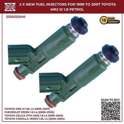 2 x Fuel Injectors – 23250‑22040 – Fits 2000‑2002 Chevrolet Prizm 1.8L L4 Petrol Saloon