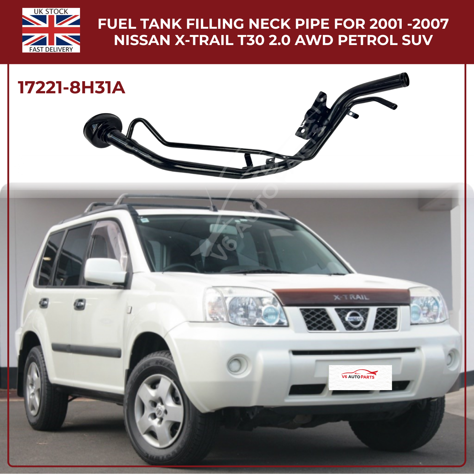 Fuel Filler Neck Pipe For  Nissan X-Trail T30 2.0 / 2.5 Petrol SUV MK1 (2001–2007, FWD & 4X4)