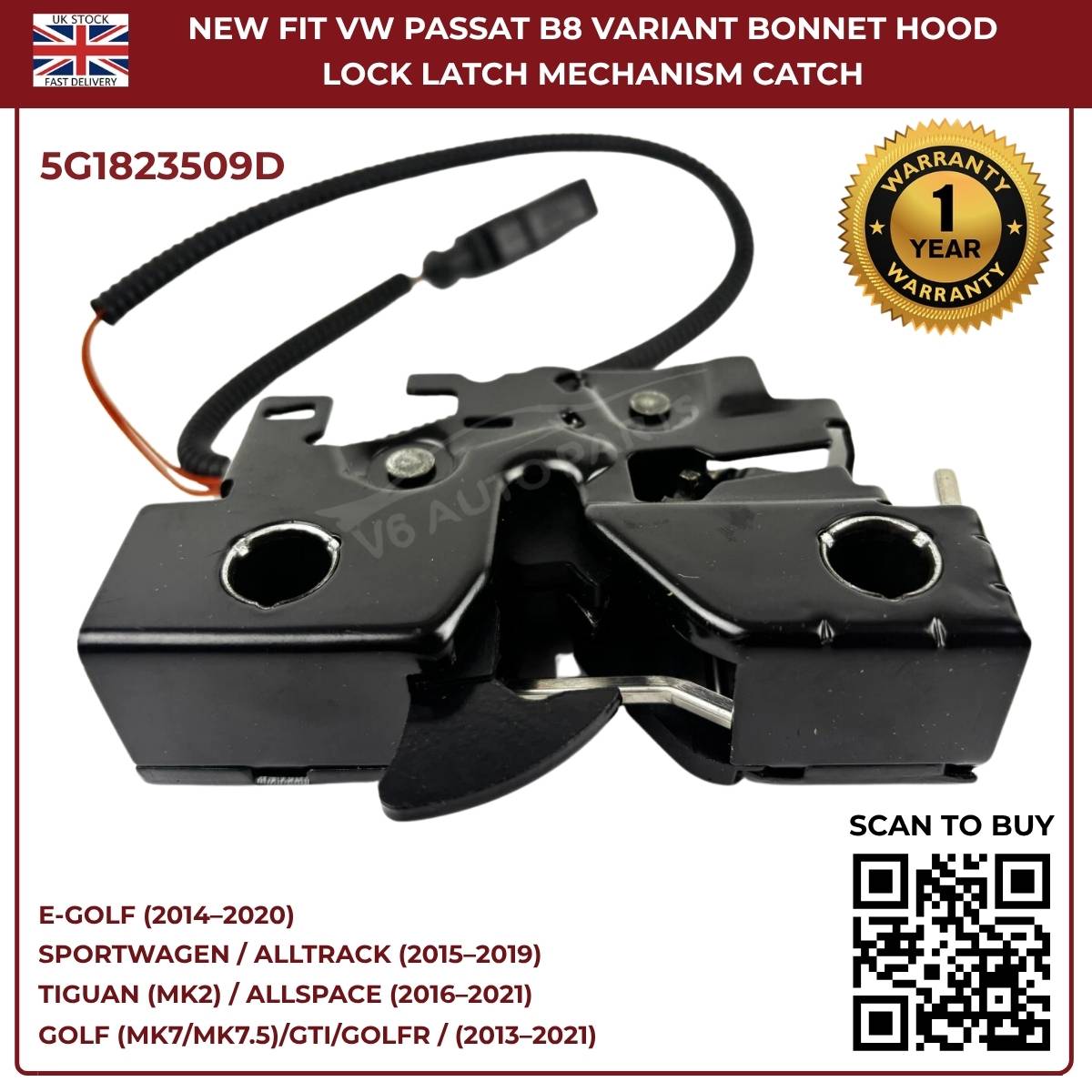 New Bonnet Hood Lock Catch Mechanism for VW Golf MK7 2013–2018 – OEM Ref 5G1823509D