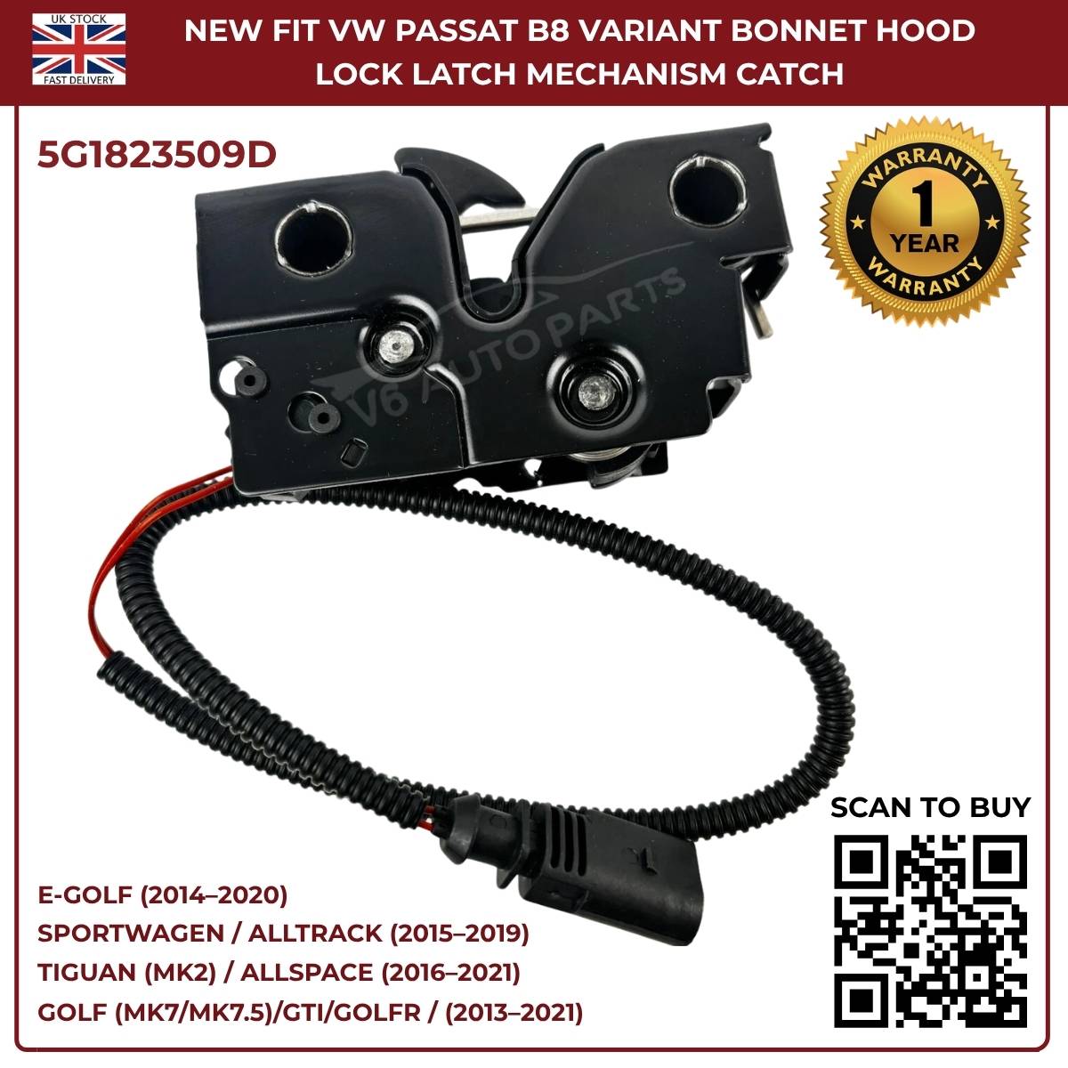 New Bonnet Hood Lock Catch Mechanism for VW Golf MK7 2013–2018 – OEM Ref 5G1823509D